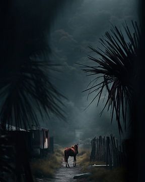 Paard in een storm van fernlichtsicht