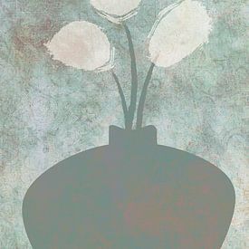 Stilleven met bloemen, Retro en abstract II van Caroline Drijber