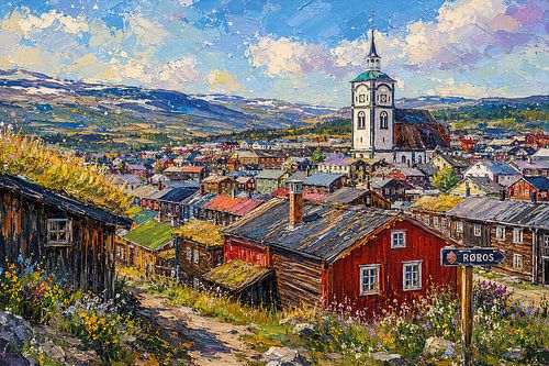 Røros in Noorwegen schilderij.