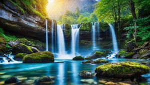 Wasserfall mit Sonnenuntergang