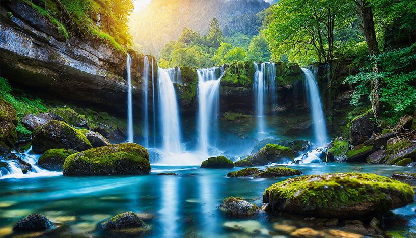 Waterfall with sunset by Mustafa Kurnaz