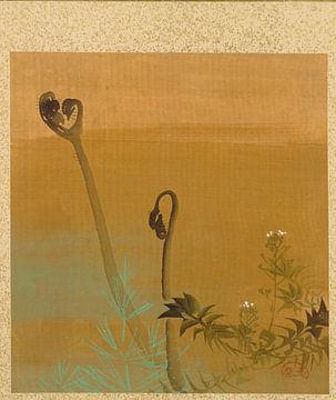 Shibata Zeshin - Blatt aus dem Album mit saisonalen Themen, Vögel im Schnee