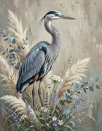 Wandprint ‘Blue Heron’ – Elegante kustvogel
