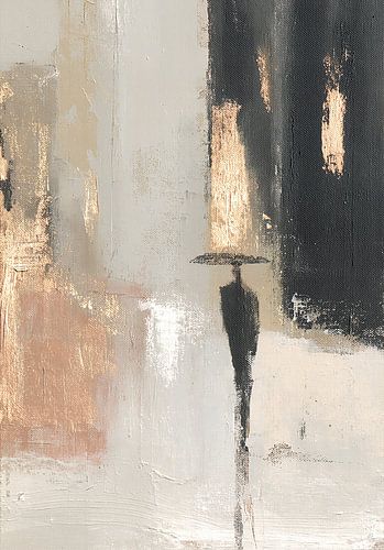 Silhouette solitaire sous une pluie d'or – Art abstrait