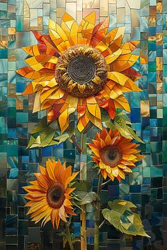 Geometrische Sonnenblumen Illustration in Leuchtenden Farben von Felix Brönnimann