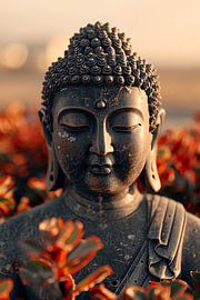 Buddha among blossoms under golden light by Art & Soul Creations