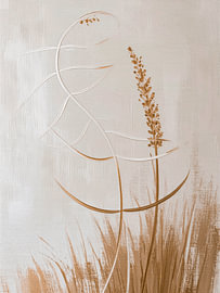 Minimalist, elegant botanical wheat ears in natural shades