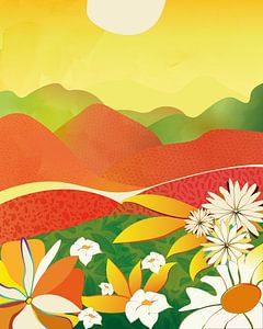 Abstract summer landscape with flowers