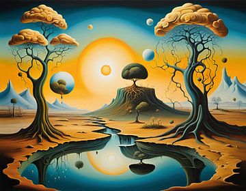 Surrealistisch landschap, Dali stijl, zonsopkomst van Betty Maria Digital Art