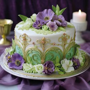 Eine kunstvoll gestaltete, farbenfrohe Torte