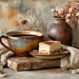 Koffie en Tiramisu - Poëtisch Stilleven in Aardetinten voor een Warm Interieur van Joriali Fine Art