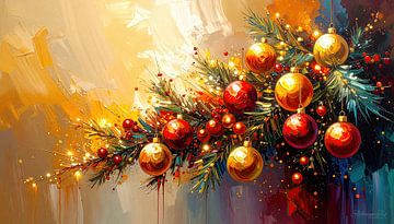 Branche de sapin de Noël : de l'obscurité à la lumière dans un jeu de couleurs pastel entre la chaleur, la brillance et la fête tranquille de la période de Noël