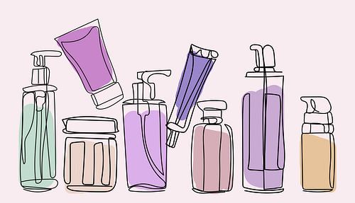 cosmetica verzameling van flesjes en potjes