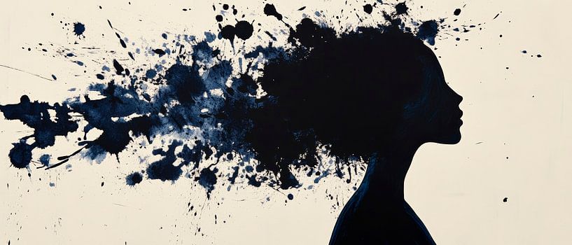 Creatief hoofd met kleurspatten - Silhouet van Poster Art Shop