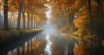 Bomen aan de rivier in de herfst van fernlichtsicht
