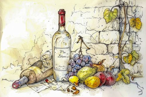 Dessin, nature morte, vin, fête -11
