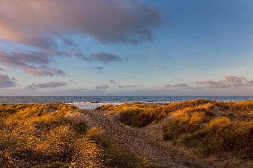 Lumière d'hiver et nuages dans les dunes et au-dessus de la mer par Bram van Broekhoven