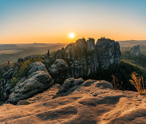 Zonsondergang bij Schrammsteinfels
