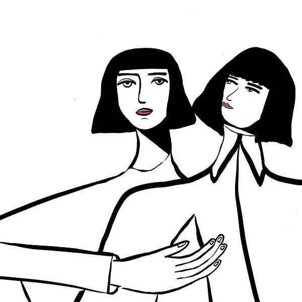 Best friends, girlfriends black and white by Sharyn Bursic