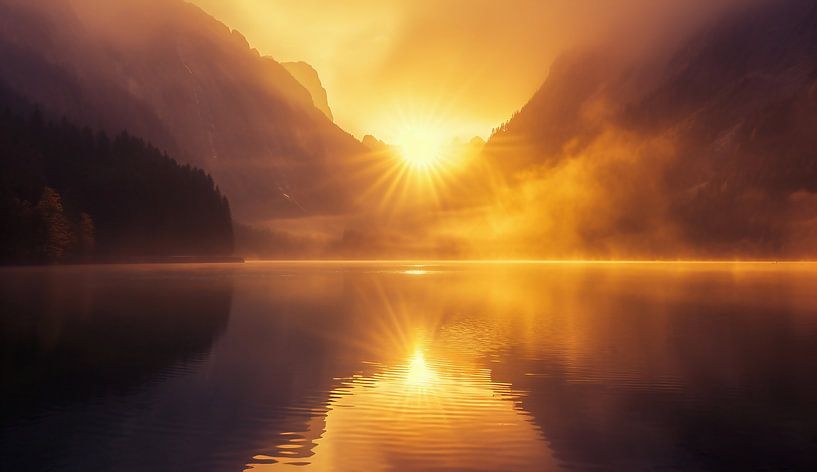 Dageraad bij de fjord van fernlichtsicht