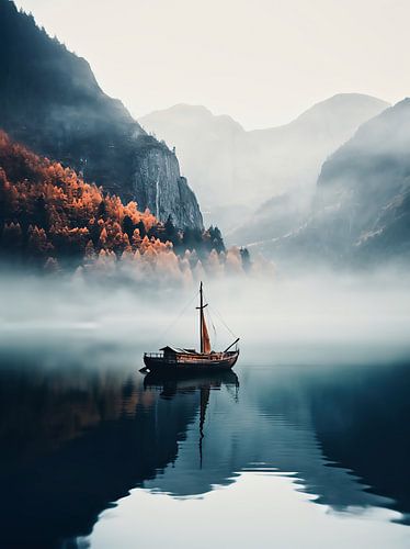 Boat in a mountain lake