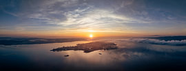 The island of Reichenau in the first light of dawn (panoramic view)