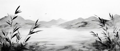 Paysage silencieux jouant dans le brouillard