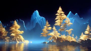 Abstract landschap met bos en heuvels van Jan Bechtum