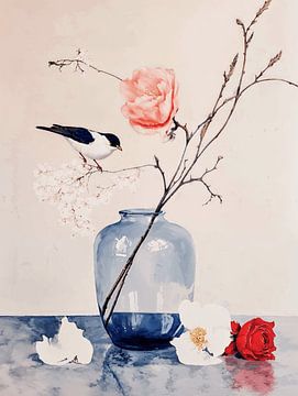 Het vogeltje en de bloemen van Japandi Art Studio