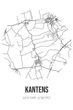 Kantens (Groningen) | Landkaart | Zwart-wit van MijnStadsPoster