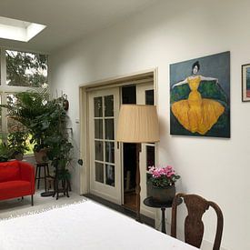 Klantfoto: Dame in de gele jurk, Max Kurzweil (gezien bij vtwonen), op canvas