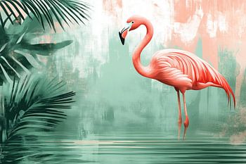 Flamingo von Tropical Water and Palm Trees in grün und rosa