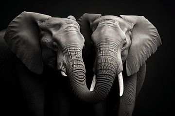 Olifantenpaar in zwart-wit fotografie art design van Animaflora PicsStock
