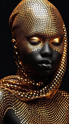 Portrait African woman with gold accents by Carla van Zomeren