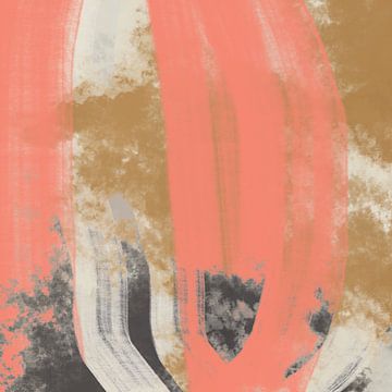 Abstrait Scandinave Minimaliste en rouge corail, brun et jaune ocre sur Dina Dankers
