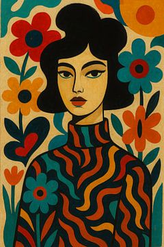 Retro Vibe: Poppy Portret met Bloemen van But First Framing