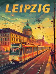 Soirées dorées de Leipzig : Tram Vintage Art Print