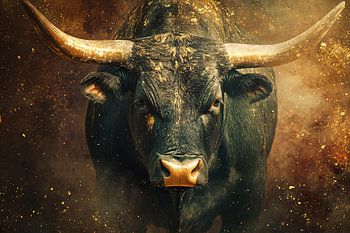 Mächtiger Stier in goldenem Stoff