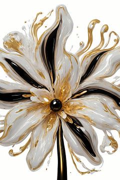 Dynamic Golden Flower on Abstract Background by De Muurdecoratie