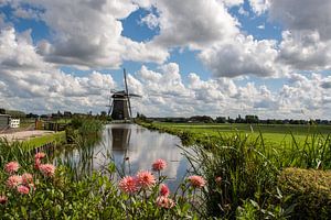 Molen in de driemanspolder Leidschendam tijdens een zomerse dag - nede van Jolanda Aalbers