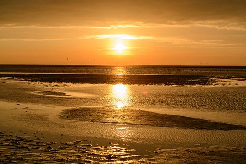 Coucher de soleil coloré sur la plage de Schiermonnikoog