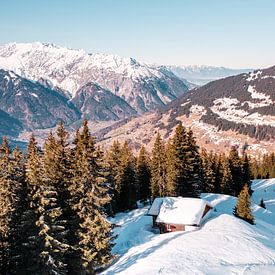 Winters uitzicht vanaf Hochjoch in skigebied Silvretta Montafon van Kevin IJpelaar