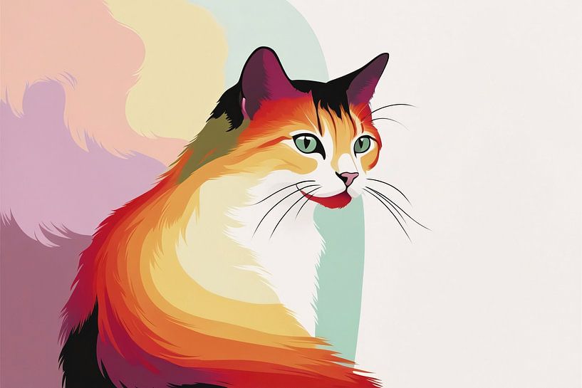 Kleurrijk kattenportret in digitale stijl van Art & Soul Creations