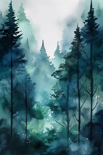 Winter aquarel bomen