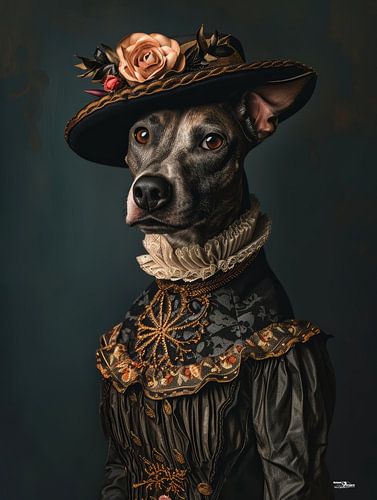 dog in Victorian dress