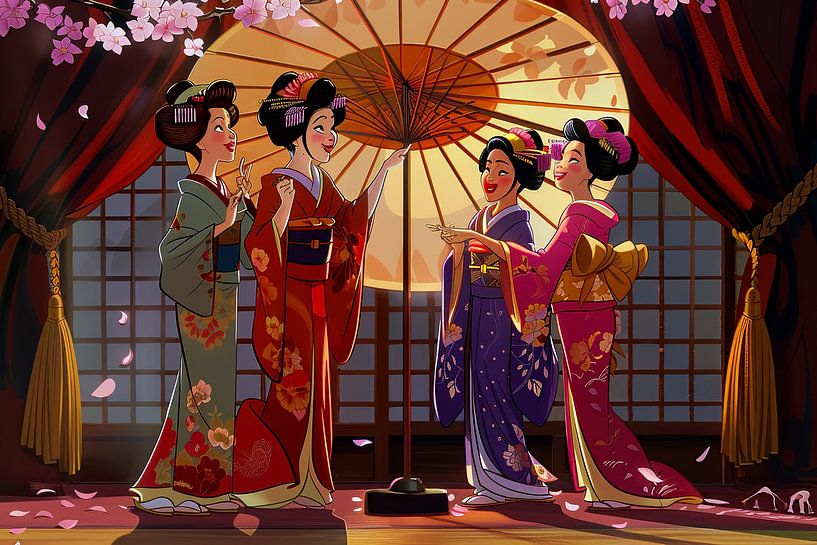 Dessin animé traditionnel d'une geisha japonaise par Egon Zitter