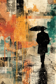 Regenwandelaar - Rustig Schilderij Petrol en Oker van BowiScapes - Fine Art en Urban Wandkunst