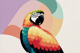 Colourful parrot against abstract background by Art & Soul Creations