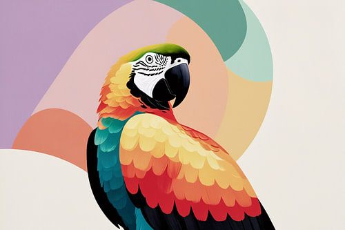 Kleurrijke papegaai tegen abstracte achtergrond