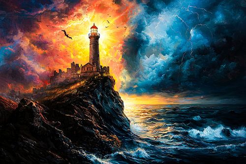 Dramatische vuurtoren bij storm